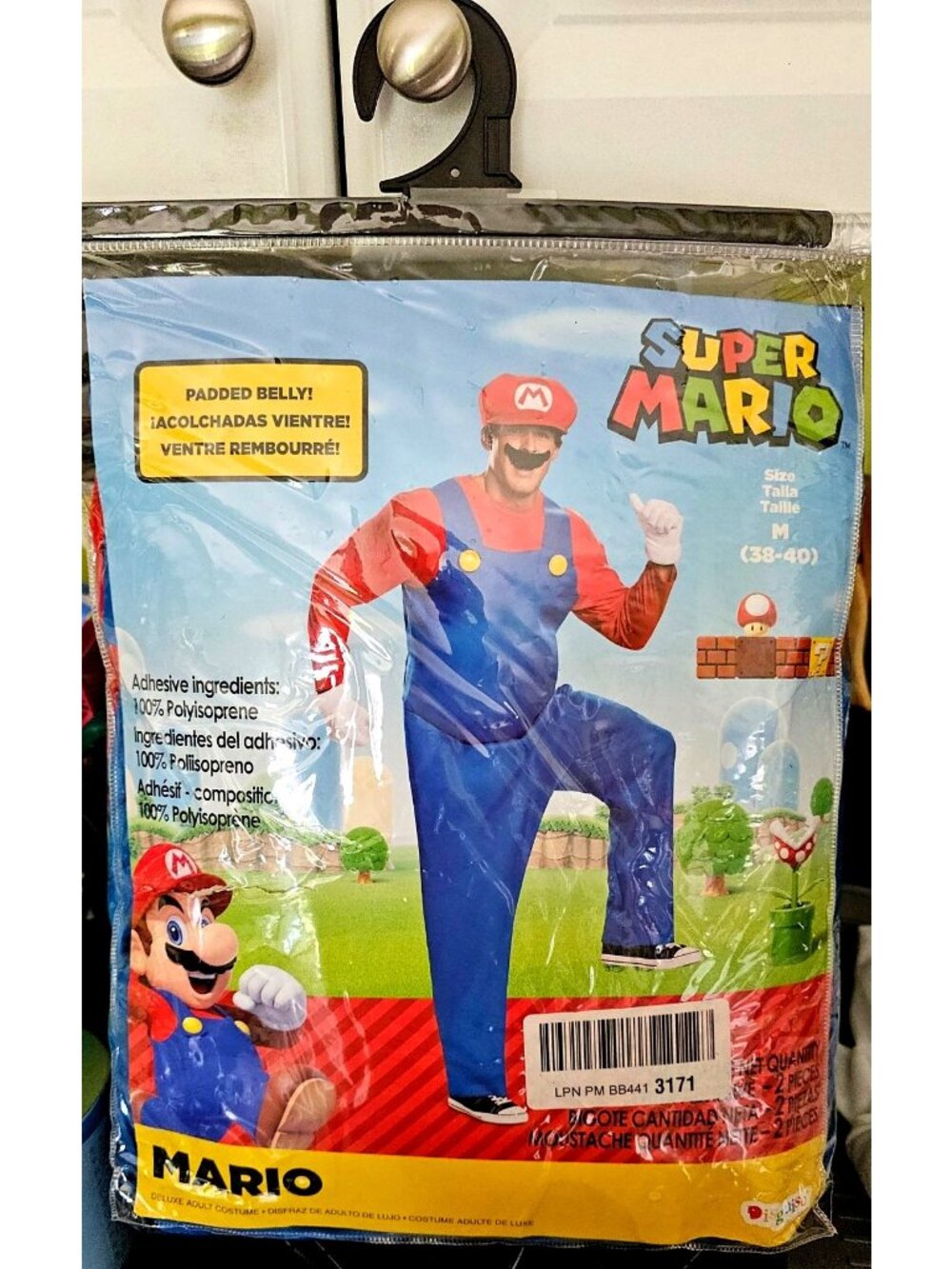 Super Mario Adult Costume with Plush Belly Halloween Nintendo Disguise Mens MED